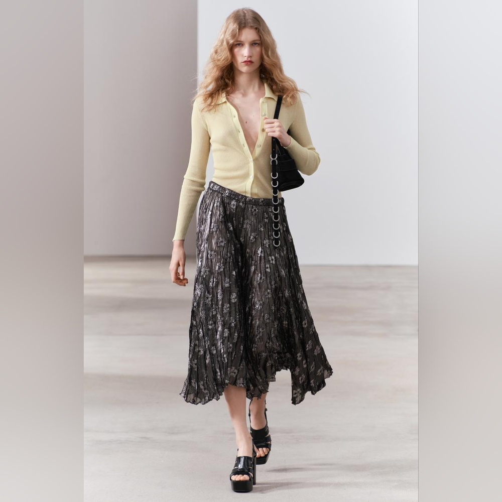 NWT METALLIC SEMI-SHEER MIDI SKIRT BY ZARA